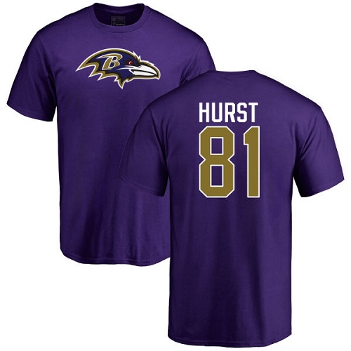 Men Baltimore Ravens Purple Hayden Hurst Name and Number Logo NFL Football #81 T Shirt->baltimore ravens->NFL Jersey